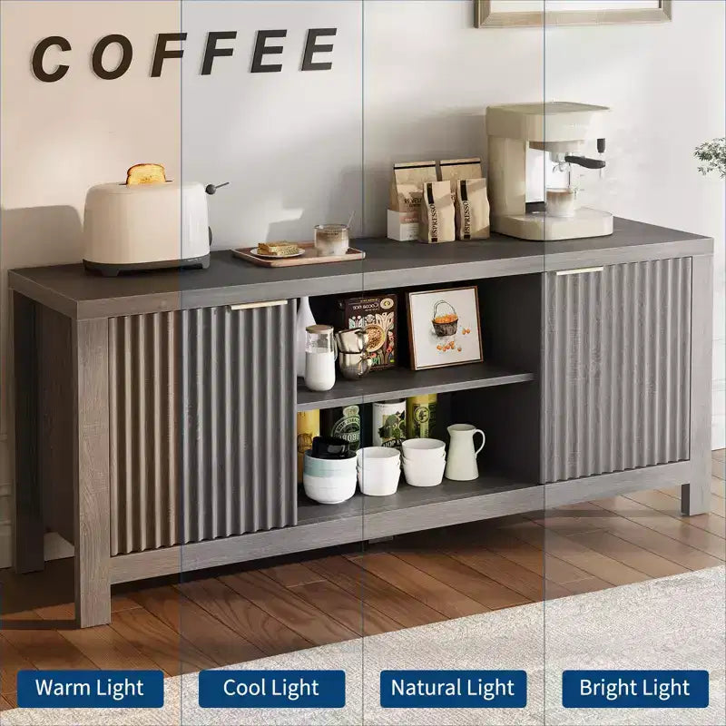 Meuble TV pour Téléviseur 65 Pouces, Meuble TV Robuste avec 2 Armoires et Étagères Ouvertes, Console TV Média, Meuble Console TV et Média en Bois