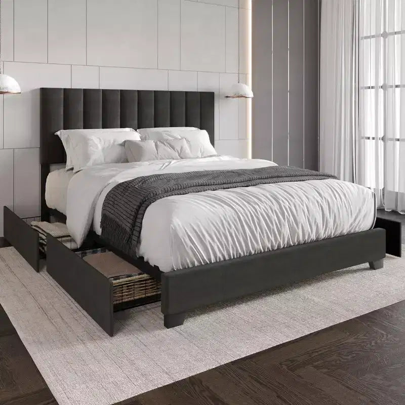 Lit rembourré avec rangement Olean de Home Design