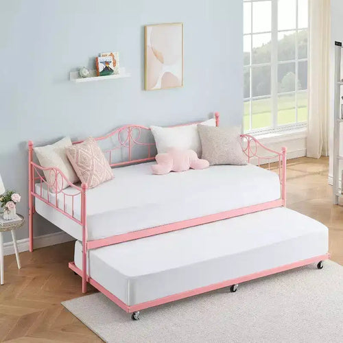 Acekool Twin Metal Daybed with Trundle, Heavy Duty Steel Slats, Headboard, Underbed Storage, Easy Assembly  White