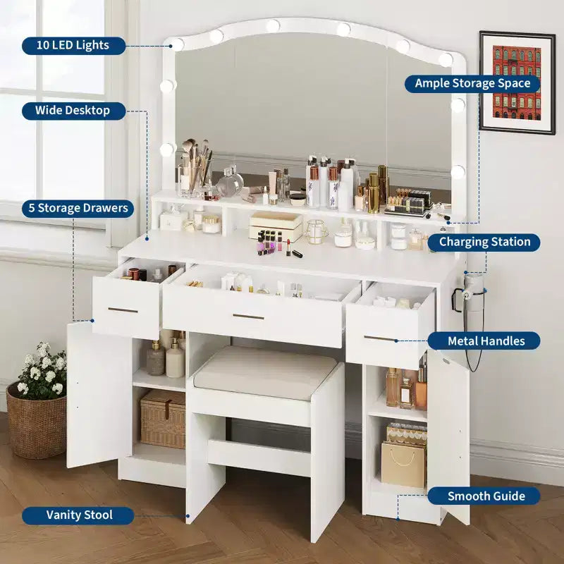 1 coiffeuse au design élégant, rangement spacieux, construction durable, assemblage facile et finition stylée
