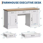 Bureau de 60 pouces avec tiroirs, bureau d'ordinateur de style ferme avec armoires de rangement, postes de travail en bois pour la maison, le bureau et l'étude