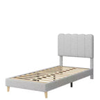 Cadre de lit Twin XL, Lit plateforme rembourré en tissu bouclé avec tête de lit ondulée pour filles/enfants, Montage facile, Sommier à lattes en bois, Pas besoin de sommier tapissier