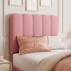 Cadre de lit Twin XL, Lit plateforme rembourré en tissu bouclé avec tête de lit ondulée pour filles/enfants, Montage facile, Sommier à lattes en bois, Pas besoin de sommier tapissier