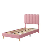 Cadre de lit Twin XL, Lit plateforme rembourré en tissu bouclé avec tête de lit ondulée pour filles/enfants, Montage facile, Sommier à lattes en bois, Pas besoin de sommier tapissier
