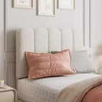 Cadre de lit Twin XL, Lit plateforme rembourré en tissu bouclé avec tête de lit ondulée pour filles/enfants, Montage facile, Sommier à lattes en bois, Pas besoin de sommier tapissier