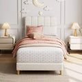 Twin XL Bed Frame, Boucle Upholstered Platform Bed with Wave Headboard for Girls/Kids, Easy Assembly, Wooden Slats Support, No Box Spring Needed