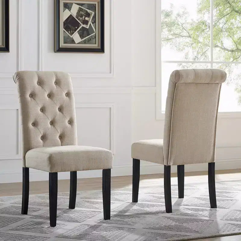 Okak Chaises de salle à manger modernes en bois massif avec dossier capitonné de luxe, lot de 2, chaises d'appoint rembourrées pour salon/salle à manger