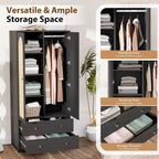VINGLI Armoire avec Portes, Armoire de Rangement en Rotin avec Tiroirs et Tringle, Armoire avec Étagères, Armoire en Bois