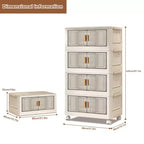 Bacs de rangement en plastique empilables à 4 niveaux, 4 bacs de rangement pliables de 79,5 L avec roues, organisateurs de placard et rangement à double porte