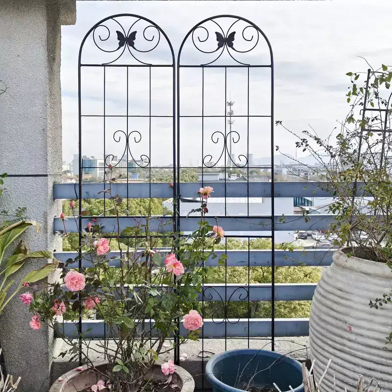 MAYEERTY Lot de 4 treillis de jardin en métal, 220 x 50 cm, résistants à la rouille, pour plantes grimpantes, noirs, pour fleurs d'extérieur