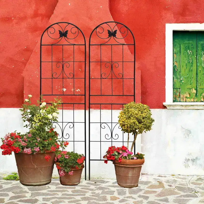 MAYEERTY Lot de 4 treillis de jardin en métal, 220 x 50 cm, résistants à la rouille, pour plantes grimpantes, noirs, pour fleurs d'extérieur
