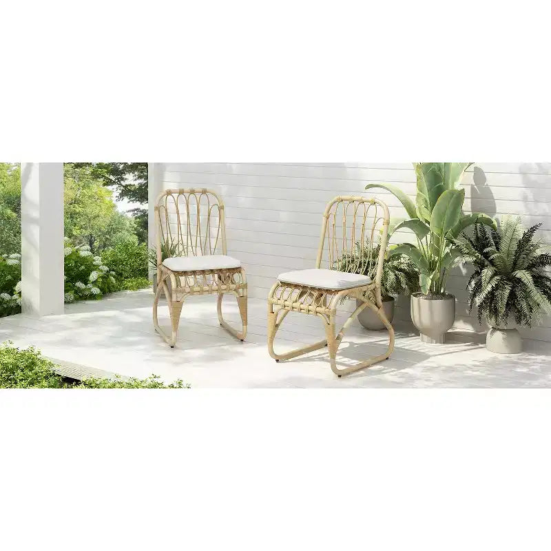 MAYEERTY Lot de 2 chaises de salle à manger d'extérieur en rotin PE avec coussin lavable pour jardin et terrasse