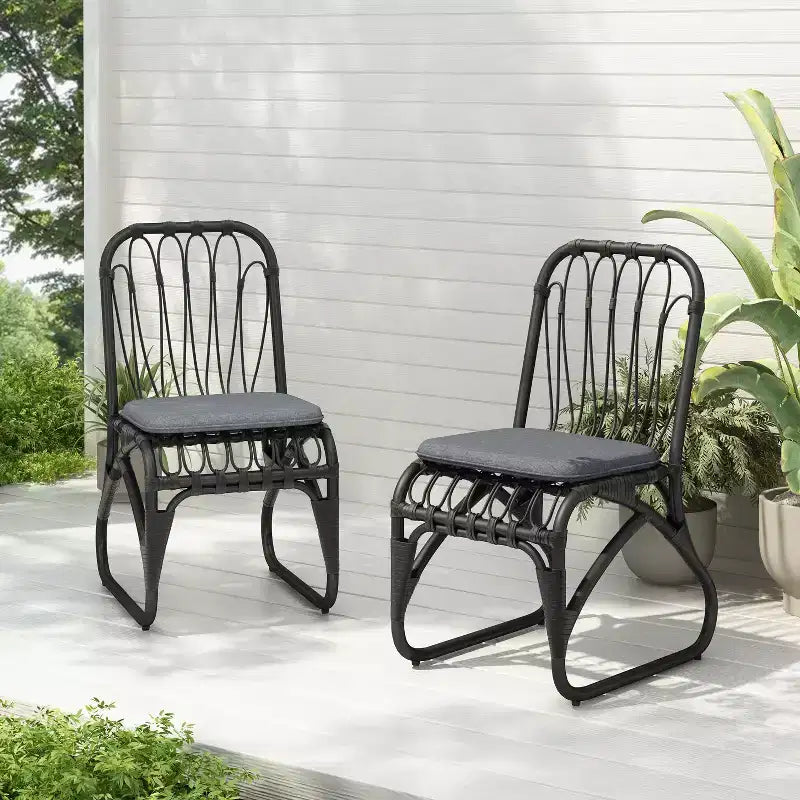 MAYEERTY Lot de 2 chaises de salle à manger d'extérieur en rotin PE avec coussin lavable en rotin gris pour patio et jardin
