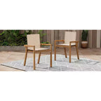MAYEERTY Lot de 2 chaises de salle à manger en teck avec coussins textiles beiges pour salle à manger et patio