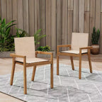 MAYEERTY Lot de 2 chaises de salle à manger en teck avec coussins textiles beiges pour salle à manger et patio
