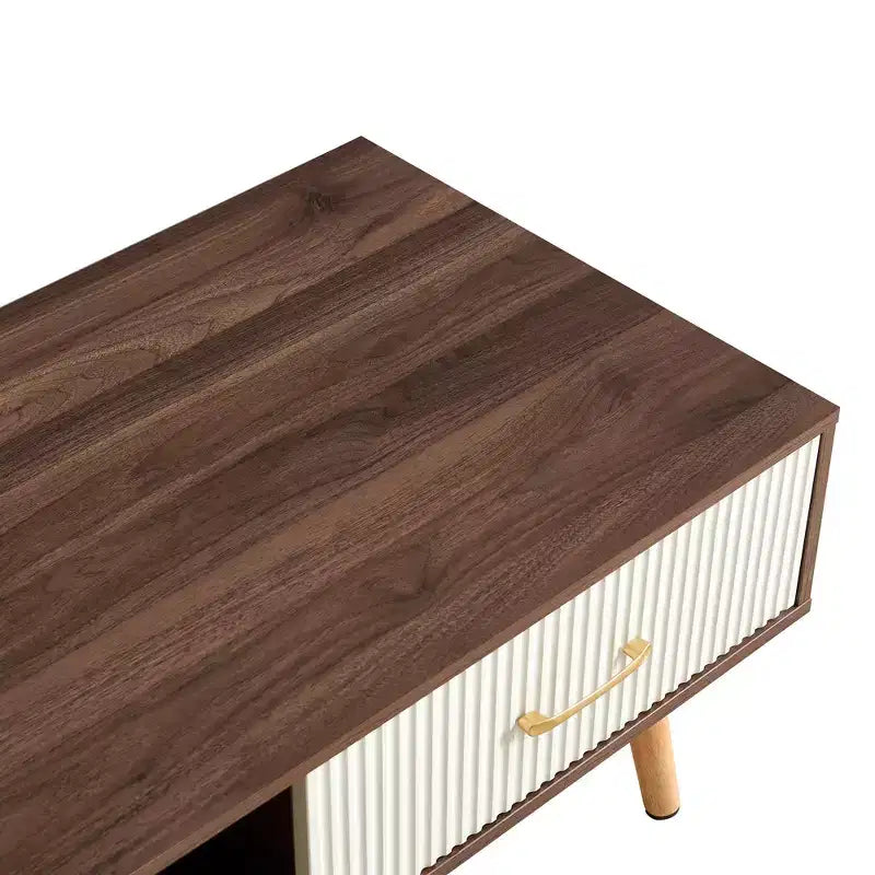 Table basse rectangulaire MAYEERTY avec pieds en bois massif et tiroir coulissant de rangement – Table moderne pour salon