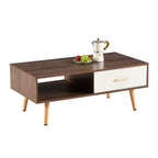 Table basse rectangulaire MAYEERTY avec pieds en bois massif et tiroir coulissant de rangement – Table moderne pour salon