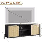 Meuble TV GustoWave 65, Meuble TV en rotin avec 2 portes et étagères ouvertes pour téléviseurs de 60 à 75 pouces
