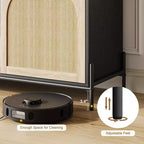 Meuble TV GustoWave 65, Meuble TV en rotin avec 2 portes et étagères ouvertes pour téléviseurs de 60 à 75 pouces
