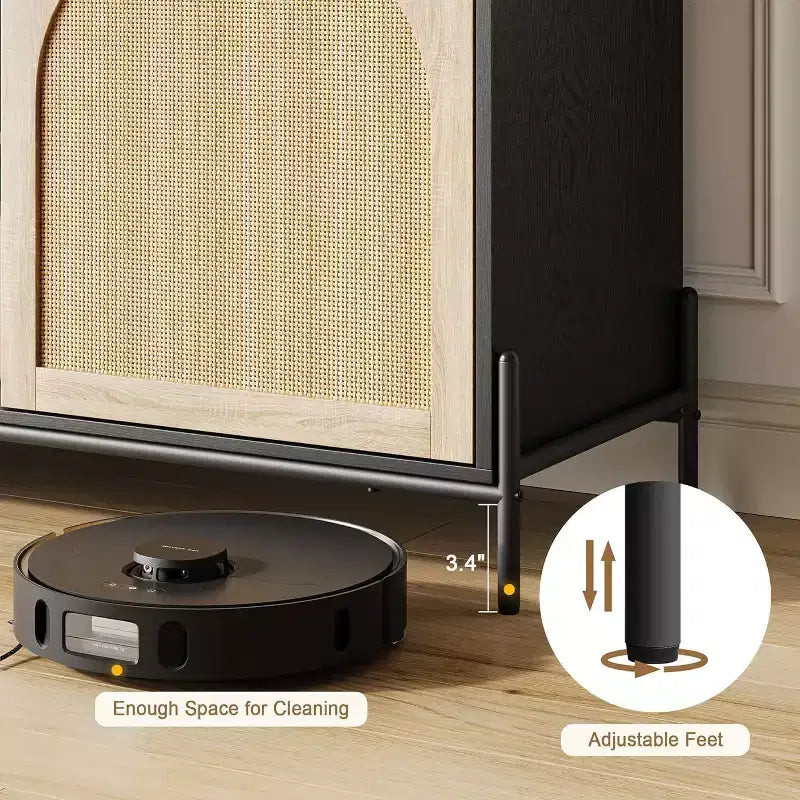 Meuble TV GustoWave 65, Meuble TV en rotin avec 2 portes et étagères ouvertes pour téléviseurs de 60 à 75 pouces