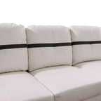 Canapé d'angle en similicuir blanc et noir – Design moderne en L, coussins capitonnés, pouf de rangement, décoration intérieure élégante