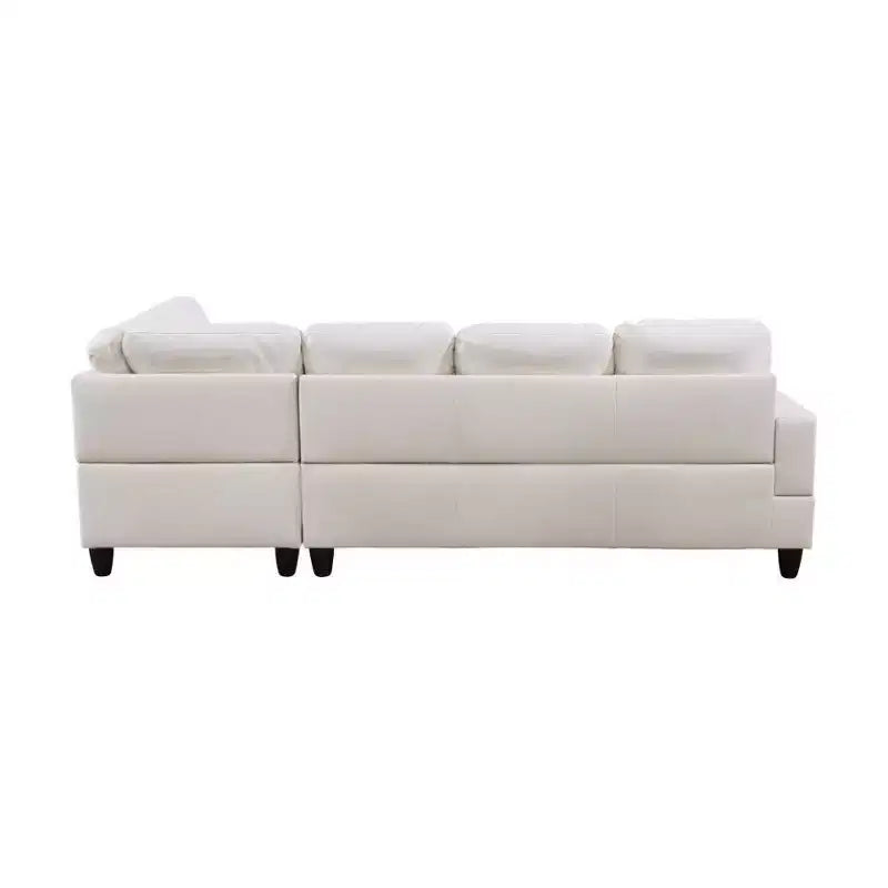 Canapé d'angle en similicuir blanc et noir – Design moderne en L, coussins capitonnés, pouf de rangement, décoration intérieure élégante