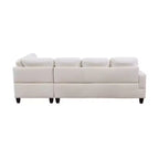 Canapé d'angle en similicuir blanc et noir – Design moderne en L, coussins capitonnés, pouf de rangement, décoration intérieure élégante