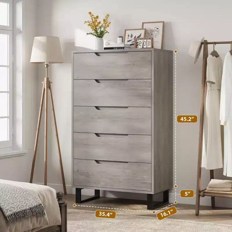 Commode haute autoportante élégante avec 5 grands tiroirs