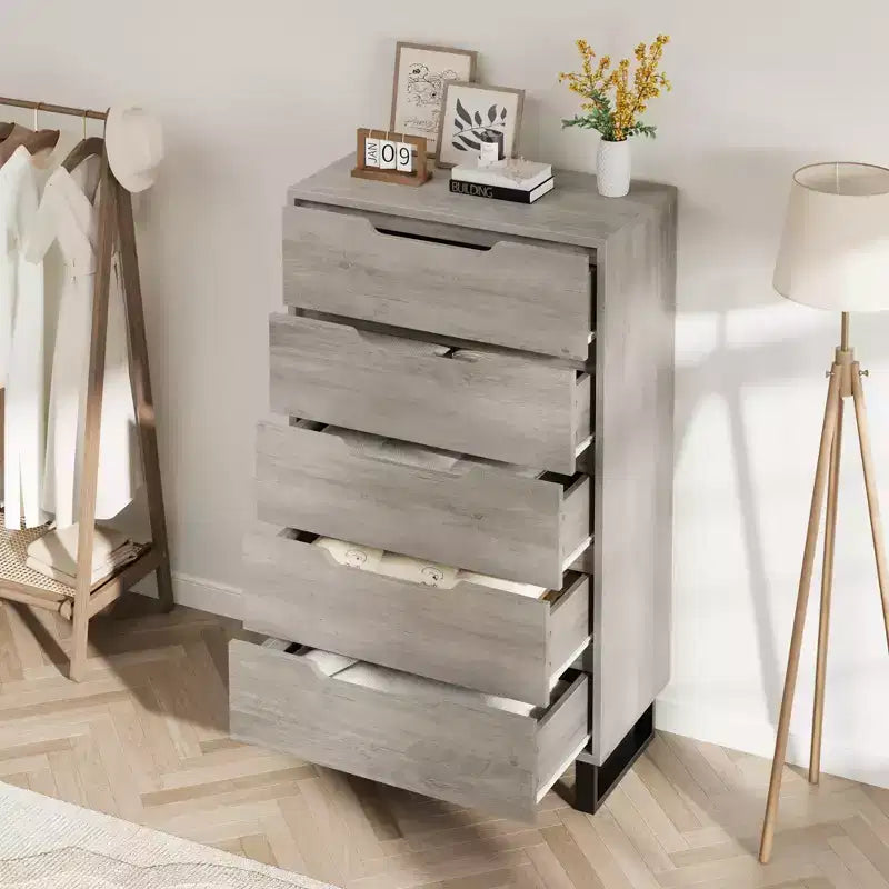 Commode haute autoportante élégante avec 5 grands tiroirs
