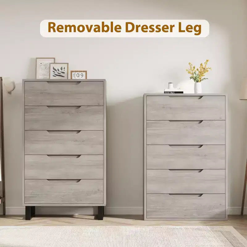 Commode haute autoportante élégante avec 5 grands tiroirs