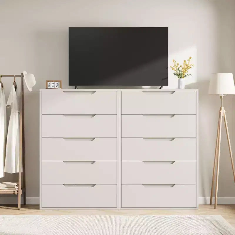 Commode haute autoportante élégante avec 5 grands tiroirs