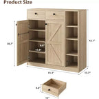 GustoWave Meuble à chaussures avec portes et tiroirs, meuble à chaussures haut de 107 cm avec 3 étagères réglables, meuble de rangement à chaussures à 4 niveaux