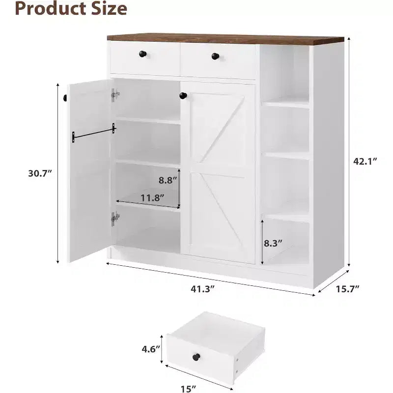 GustoWave Meuble à chaussures avec portes et tiroirs, meuble à chaussures haut de 107 cm avec 3 étagères réglables, meuble de rangement à chaussures à 4 niveaux