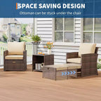 Ensemble de conversation d'extérieur 5 pièces avec dossiers hauts, 2 poufs et table, chaises longues en rotin PE tout temps avec coussins moelleux