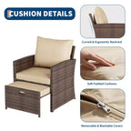 Ensemble de conversation d'extérieur 5 pièces avec dossiers hauts, 2 poufs et table, chaises longues en rotin PE tout temps avec coussins moelleux