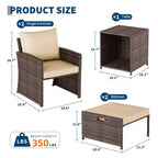 Ensemble de conversation d'extérieur 5 pièces avec dossiers hauts, 2 poufs et table, chaises longues en rotin PE tout temps avec coussins moelleux