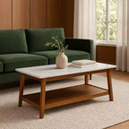 Teamson Home Kingston Coffee Table with Faux Marble Top and Storage Shelf, Walnut