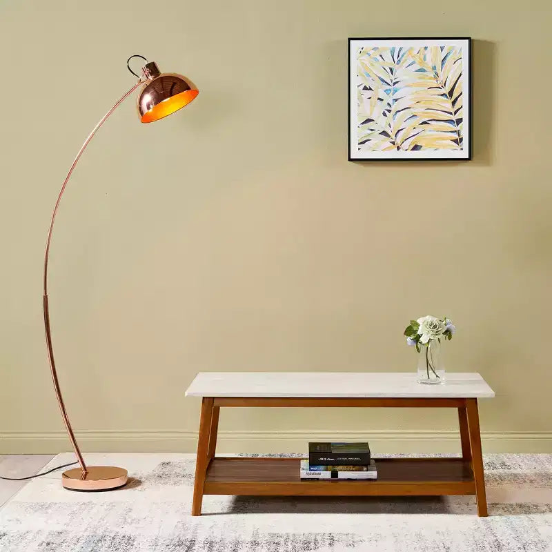 Teamson Home Kingston Table basse avec plateau en faux marbre et étagère de rangement, Noyer