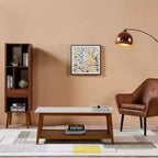 Teamson Home Kingston Table basse avec plateau en faux marbre et étagère de rangement, Noyer