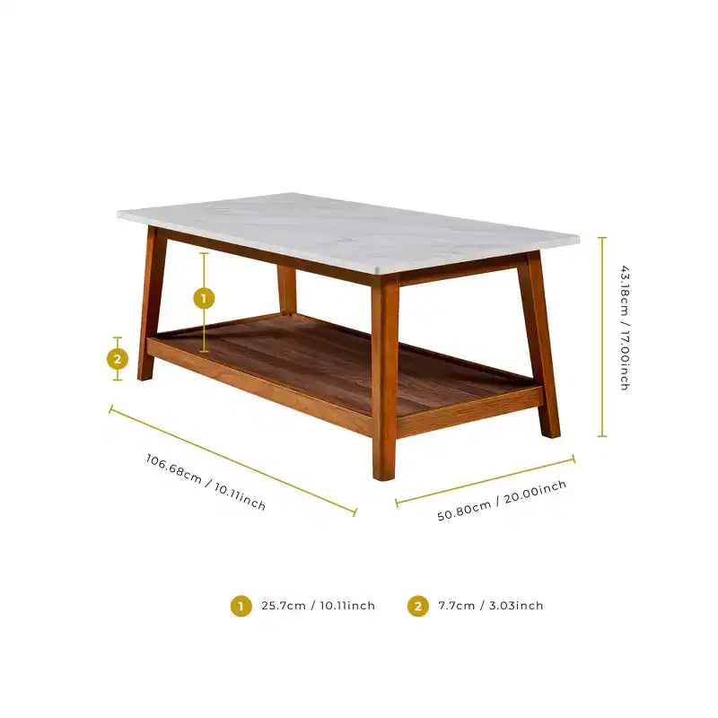 Teamson Home Kingston Table basse avec plateau en faux marbre et étagère de rangement, Noyer