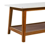 Teamson Home Kingston Table basse avec plateau en faux marbre et étagère de rangement, Noyer