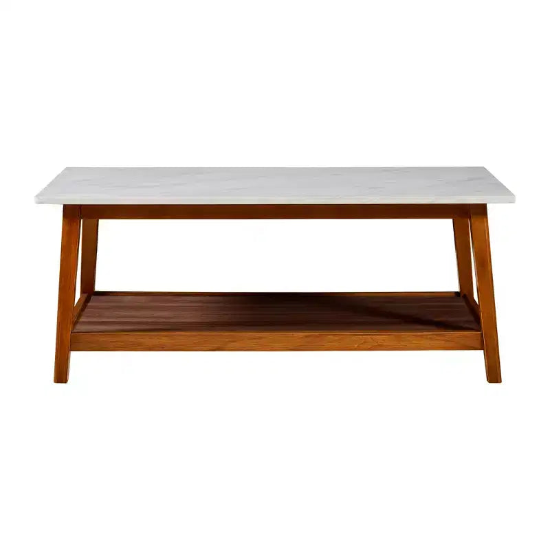 Teamson Home Kingston Table basse avec plateau en faux marbre et étagère de rangement, Noyer