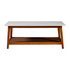 Teamson Home Kingston Table basse avec plateau en faux marbre et étagère de rangement, Noyer