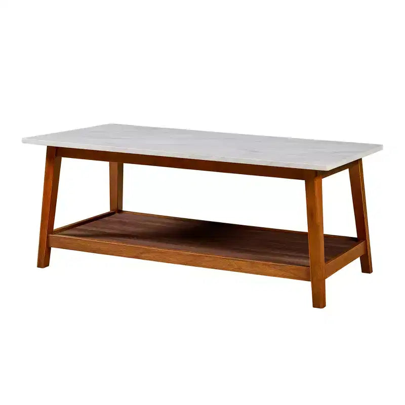 Teamson Home Kingston Table basse avec plateau en faux marbre et étagère de rangement, Noyer