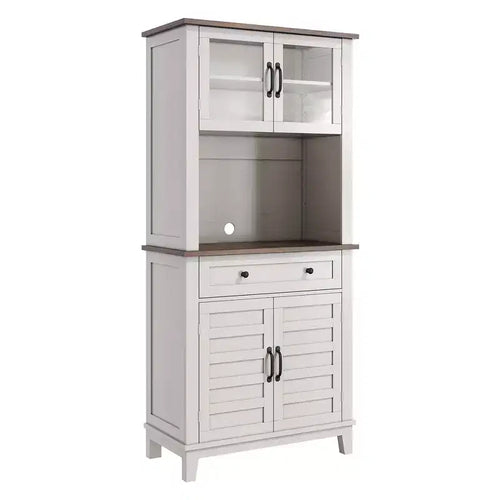 Meuble de Rangement Buffet de Cuisine 72" avec 2 Portes en Verre et Tiroirs - Meuble de Rangement pour Salle à Manger