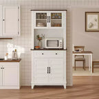 Meuble de Rangement Buffet de Cuisine 72" avec 2 Portes en Verre et Tiroirs - Meuble de Rangement pour Salle à Manger