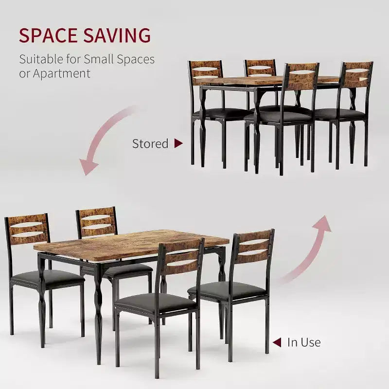 Ensemble de salle à manger industriel moderne, combo table et 4 chaises 5 pièces, table de cuisine peu encombrante avec pieds en métal pour maisons et appartements