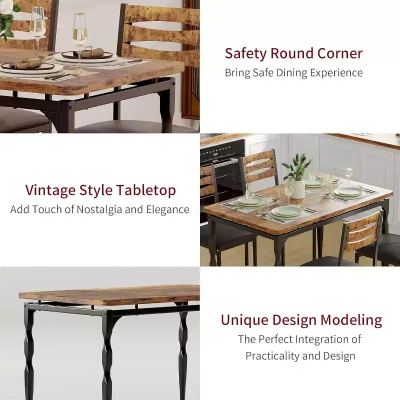 Ensemble de salle à manger industriel moderne, combo table et 4 chaises 5 pièces, table de cuisine peu encombrante avec pieds en métal pour maisons et appartements