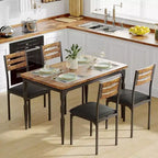 Ensemble de salle à manger industriel moderne, combo table et 4 chaises 5 pièces, table de cuisine peu encombrante avec pieds en métal pour maisons et appartements