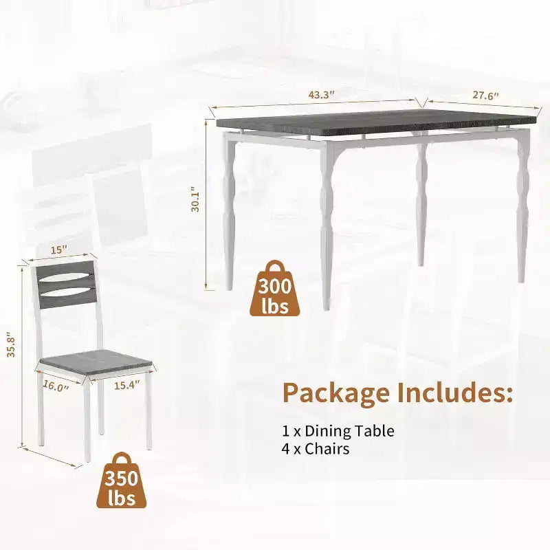 Ensemble de salle à manger industriel moderne, combo table et 4 chaises 5 pièces, table de cuisine peu encombrante avec pieds en métal pour maisons et appartements